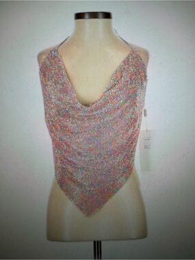 DA VEAMOR Speckled Multicolor Knit Pointed-Hem Halter Top, one size, NWT